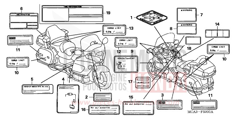 ETIQUETTE DE PRECAUTIONS (GL1800A1/A2/A3/A4/A5) (GL18006) de Gold Wing PEARL CANYON RED (R259) 2001